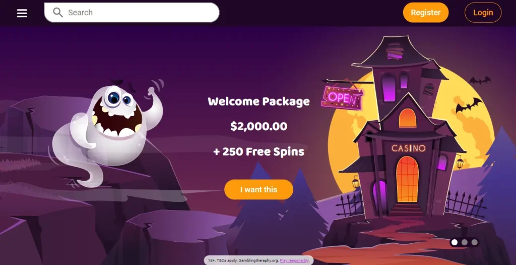 Boo Casino Login and Register on the Homepage